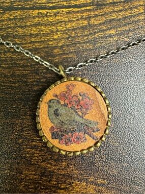 Vintage Bird Pendant Necklace in Brown and Gold